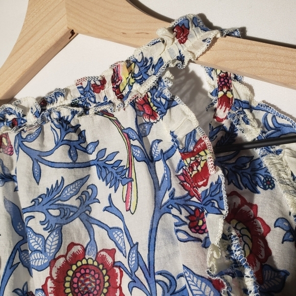 NEW Point Sur J.Crew Ruffle Block Print Tank Top 00 White Maroon Blue Blouse NWT - Picture 9 of 9